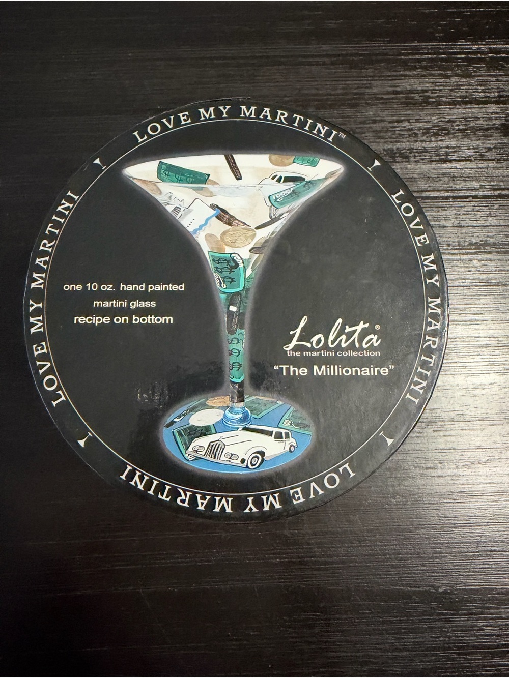 Lolita The Millionaire Hand-Painted Martini Glass - Black & Teal Accents